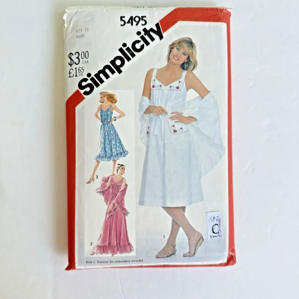 Vtg 80s Simplicity 5495 Sundress Tucks Wrap Embroidery Cottagecore Pattern Sz 12